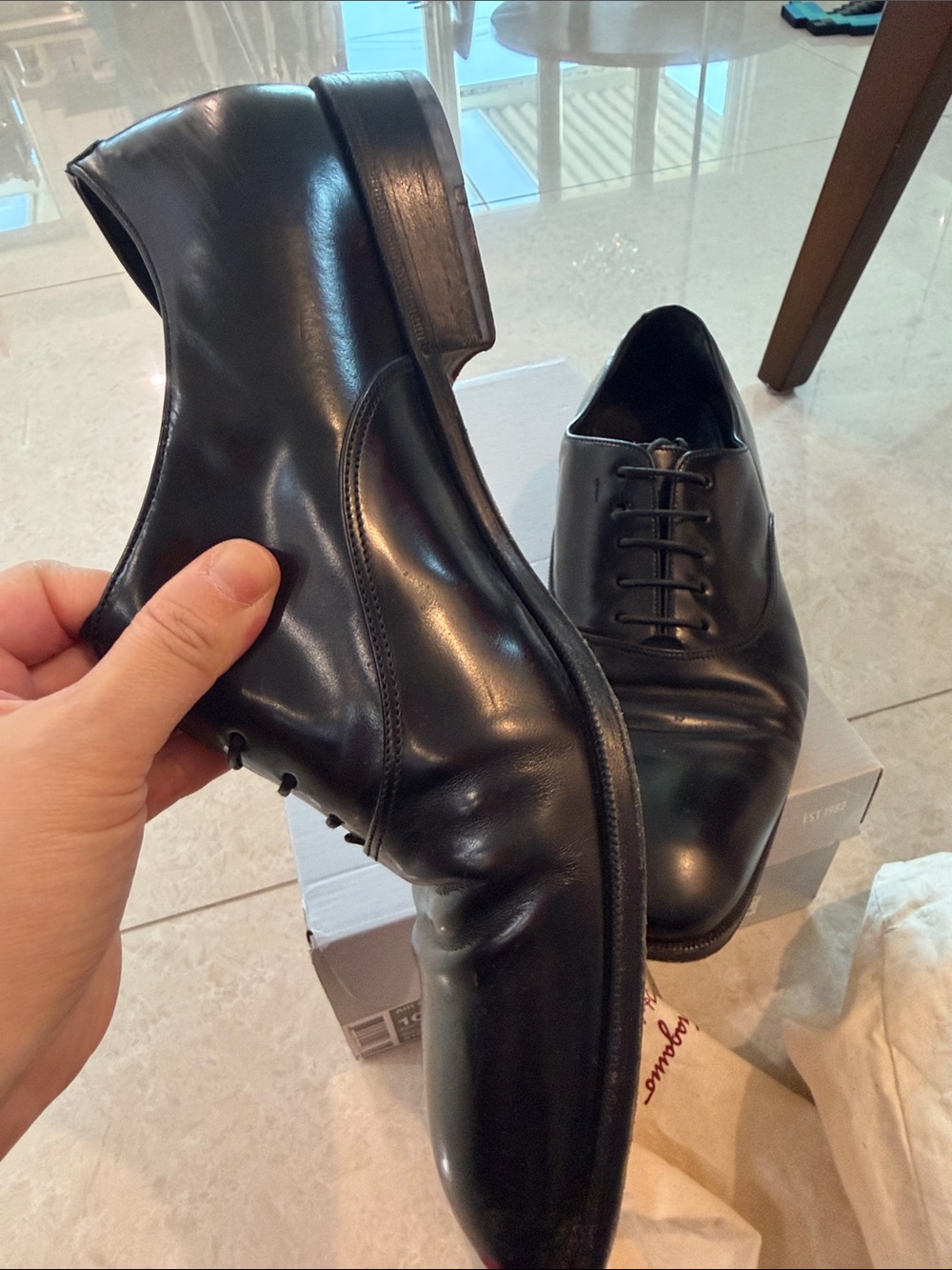 Salvatore Ferragamo Black Leather Oxford Dress Shoes - Picture 2 of 5